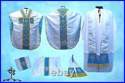 AM Embroidery-METALLIC SILVER Chasuble. St. Philip Neri Style vestment & mass set