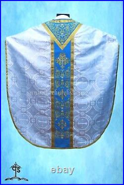 AM Embroidery-METALLIC SILVER Chasuble. St. Philip Neri Style vestment & mass set