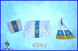 AM Embroidery-METALLIC SILVER Chasuble. St. Philip Neri Style vestment & mass set