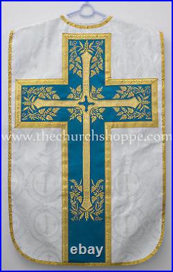AVE MARIA Marian blue with silver brocade Fiddleback Chasuble Mass Vestment set