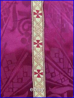 Antique 19thC French Silk Brocade Church Priest Vestment Chasuble 104x65cm