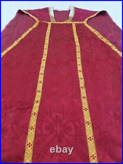 Antique 19thC French Silk Brocade Church Priest Vestment Chasuble 104x65cm