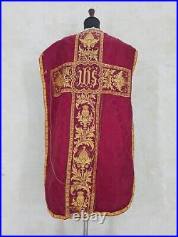 Antique 19thC French Silk Brocade Church Priest Vestment Chasuble 104x65cm