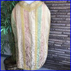 Antique Brocade Roman Fiddleback Chasuble Religious Vestment As Found