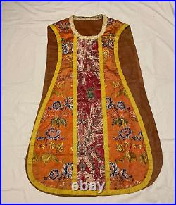 Antique Christian Vestment Chasuble Priest French Embroidered