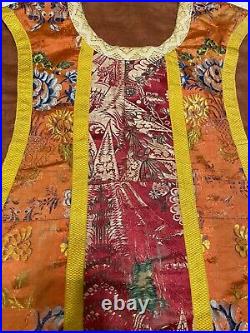 Antique Christian Vestment Chasuble Priest French Embroidered