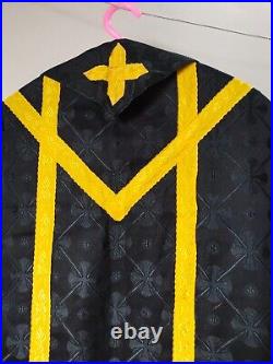 Antique Church Christian Priest black Vestment Chasuble stole item 212