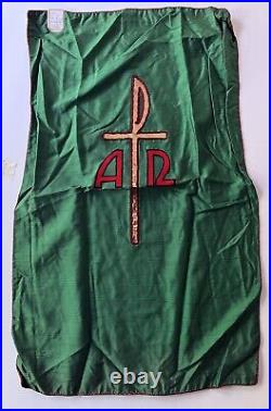 Antique Embroidered French Vestment Alpha Omega Green Salesman's Sample Chasuble
