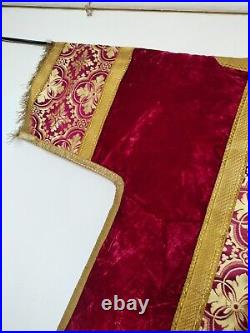 Antique beautiful church vestments chasuble priest velvet and silk brocade 704