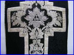 Antique religious black funeral vestment/chasuble with silverthread (chasuble)