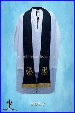 BLACK Chasuble. St. Philip Neri Style vestment & mass set, CHI RHO Embroidery