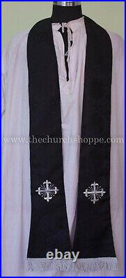 BLACK Chasuble. St. Philip Neri Style vestment & mass set, IHS Embroidery