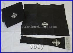 BLACK Chasuble. St. Philip Neri Style vestment & mass set, IHS Embroidery