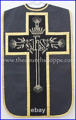 BLACK Roman Chasuble Fiddleback Set Vestment Fiddleback and mass set, Casulla