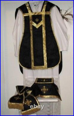 Black Chasuble Set Vestment Fiddleback Latin Mass NEW + Maniple, Stole, Veil, Burse