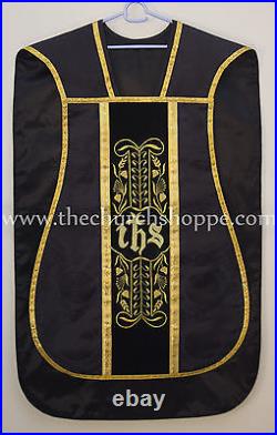 Black Fiddleback Chasuble Mass Vestment WITH 5 PC SET CANVAS INTERLINED, NEW