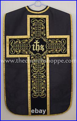 Black Fiddleback Chasuble Mass Vestment WITH 5 PC SET FELT INTERLINED, NEW