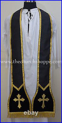 Black Fiddleback Chasuble Mass Vestment WITH 5 PC SET FELT INTERLINED, NEW