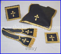 Black Fiddleback Chasuble Mass Vestment WITH 5 PC SET FELT INTERLINED, NEW