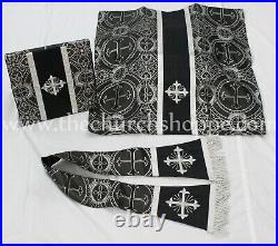 Black Silver Chasuble. St. Philip Neri Style vestment & mass set 5 pc, IHS