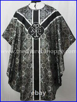 Black Silver gothic vestment, stole & 5pc mass set Gothic chasuble, casula, casel