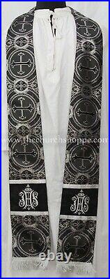Black Silver gothic vestment, stole & 5pc mass set Gothic chasuble, casula, casel
