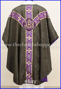 Black gothic vestment & 5pc mass and stole set, Gothic chasuble, casula, casel