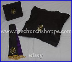 Black gothic vestment & 5pc mass and stole set, Gothic chasuble, casula, casel