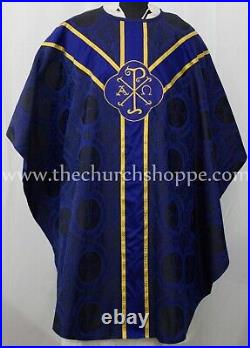 Black with Blue clergy gothic vestment & mass set, Gothic chasuble, casula