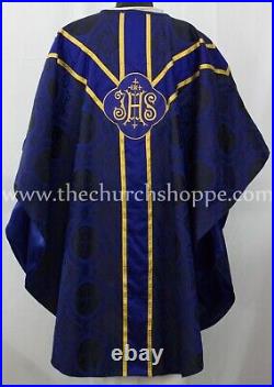 Black with Blue clergy gothic vestment & mass set, Gothic chasuble, casula