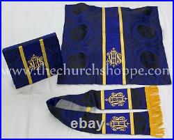 Black with Blue clergy gothic vestment & mass set, Gothic chasuble, casula