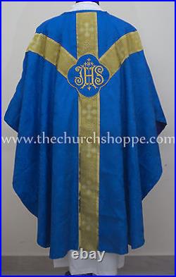Blue clergy gothic vestment and mass and stole set, Gothic chasuble, casula, casel