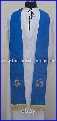 Blue clergy gothic vestment and mass and stole set, Gothic chasuble, casula, casel