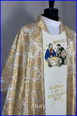 CHASUBLE Gold Gothic, The Nativity Scene, Christmas motif embroidery