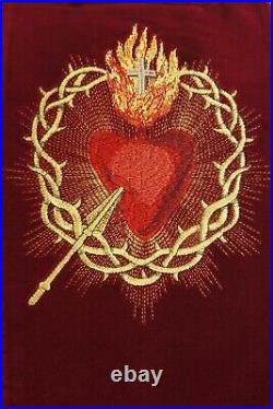 CHASUBLE Gothic style Vestment, red brocade/velvet, Sacred Heart embroidery