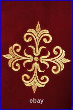 CHASUBLE Gothic style Vestment, red brocade/velvet, Sacred Heart embroidery