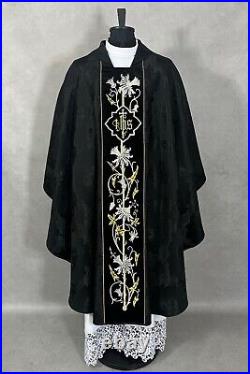 CHASUBLE black Gothic vestment, Damask/velvet, embroidery