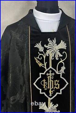 CHASUBLE black Gothic vestment, Damask/velvet, embroidery