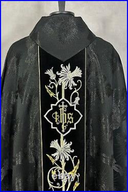 CHASUBLE black Gothic vestment, Damask/velvet, embroidery