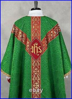 CHASUBLE green Semi Gothic, vestment, burse maniple and chalice veil