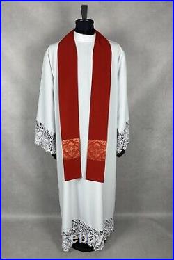 CHASUBLE plain red with Brocade fabric orphrey SEMI Gothic vestment cowl neck