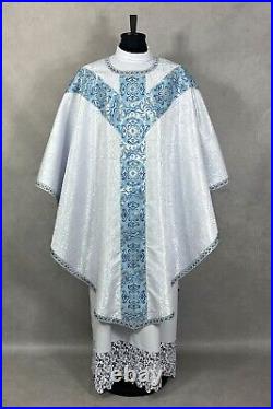 CHASUBLE white/marian/Semi Gothic, vestment, burse maniple and chalice veil