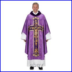 Catholic Church Father Mass Vestments Via Sacra Chasuble 51 In x 59 In Purple