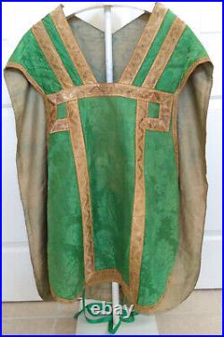 Catholic Green fiddleback chasuble vestment + all matching pieces made in Rome