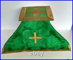 Catholic Green fiddleback chasuble vestment + all matching pieces made in Rome