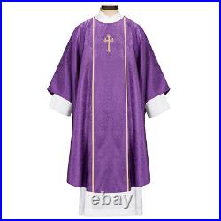 Catholic Vestment Gothic Style Chasuble Marseille Jacquard 51 In x 59 In Purple