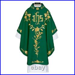 Chasuble Lugano Collection Vestment Green Gothic Style Cowl Collar 51 In x 59 In