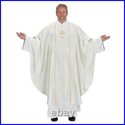 Chasuble Marseille Jacquard Catholic Vestment Gothic Style 51 In x 59 In White