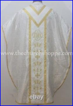 Chasuble. St. Philip Neri Style vestment & mass set, IHS, Metallic Silver NEW