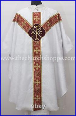 Chasuble WHITE gothic vestment and mass & stole set, casula, casel, casulla